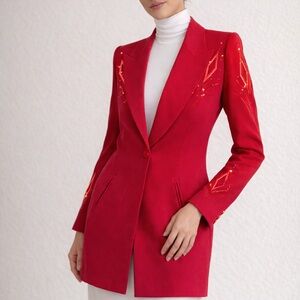 Jacket -Lane Davis Beverly Hills Couture-Style Red Tailored Jacket Size 8